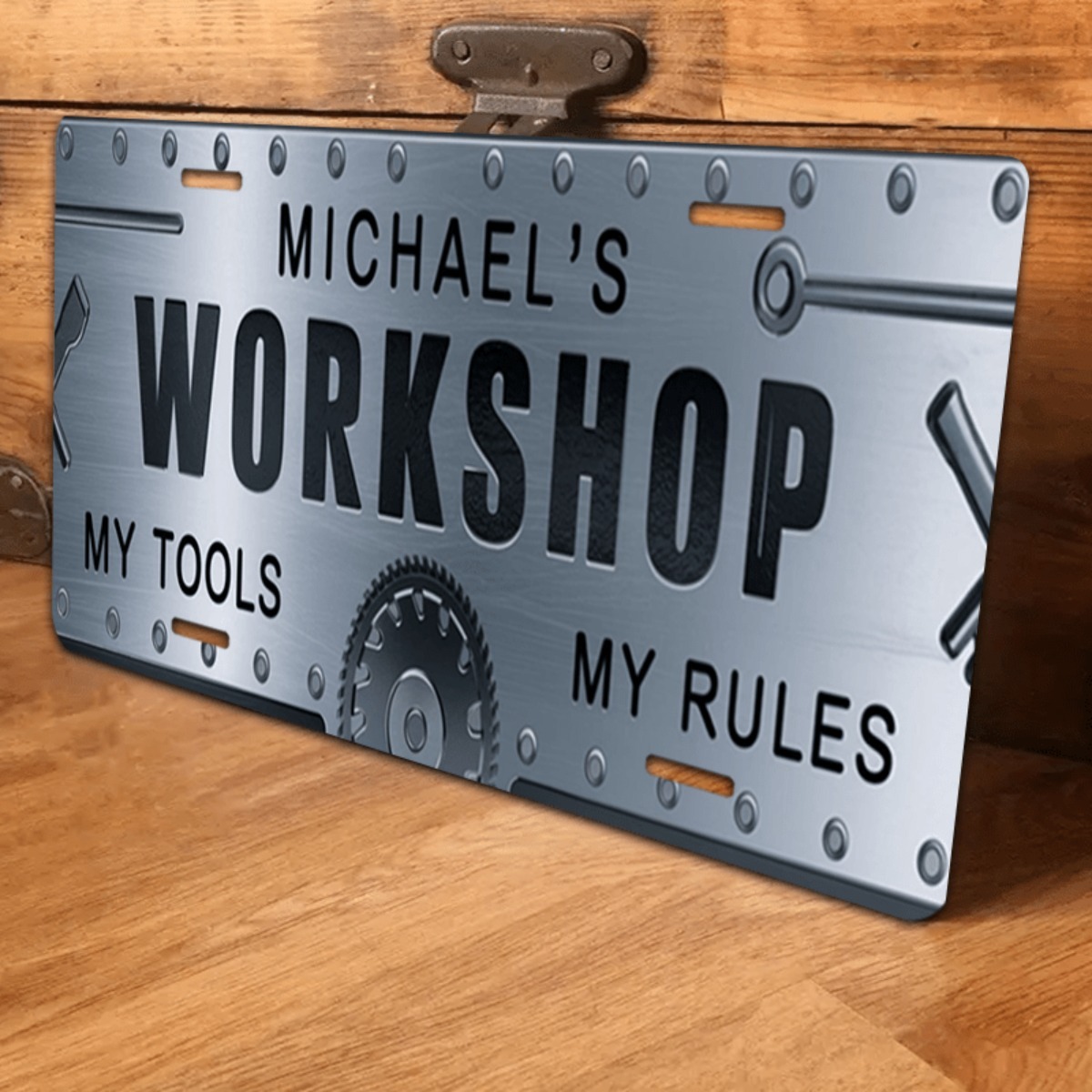 Tools Name In Workshop - Plaque en aluminium personnalisée avec nom,