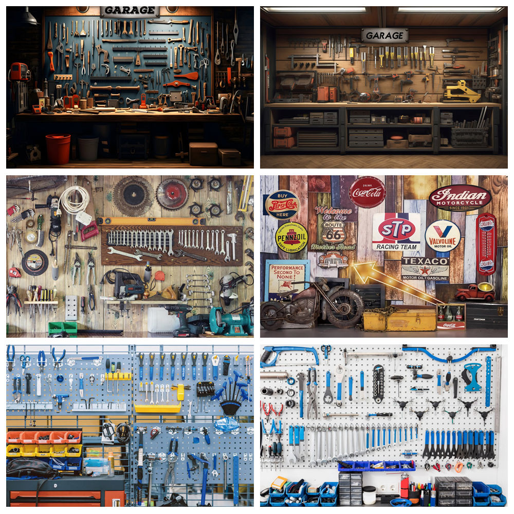 Workshop Tools Background - Toile de fond de Garage Vintage,